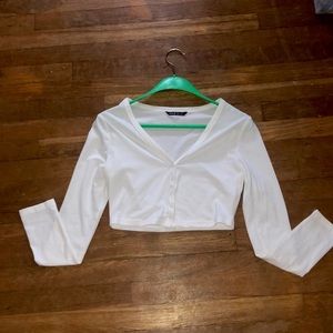White fitted button up cardigan